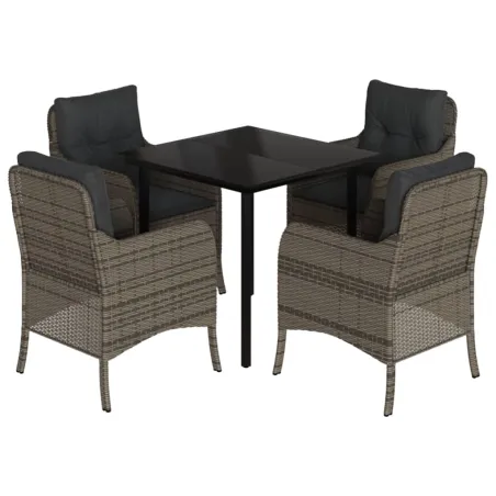 Ensemble à manger de jardin 5 pcs coussins gris résine tressée