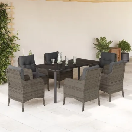 Ensemble à manger de jardin et coussins 7 pcs gris rotin