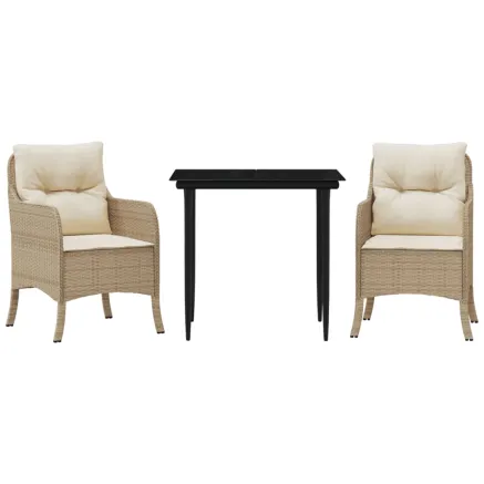 Ensemble à manger de jardin et coussins 3 pcs Beige poly rotin 2