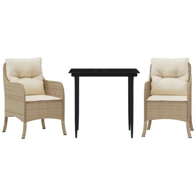 Ensemble à manger de jardin et coussins 3 pcs Beige poly rotin