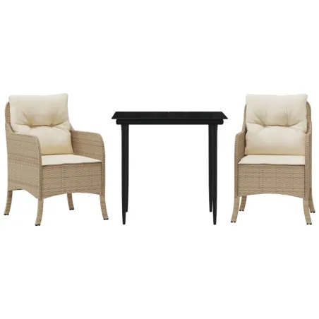 Ensemble à manger de jardin et coussins 3 pcs Beige poly rotin