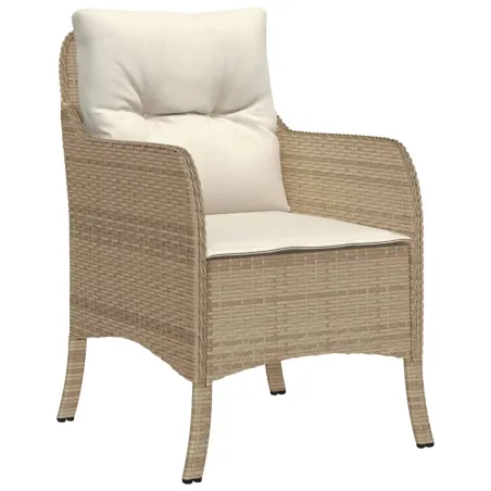 Ensemble à manger de jardin et coussins 9 pcs beige Poly rotin