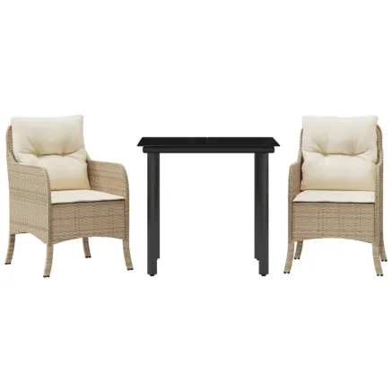 Ensemble à manger de jardin et coussins 3 pcs Beige poly rotin 2