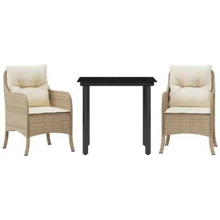 Ensemble à manger de jardin et coussins 3 pcs Beige poly rotin