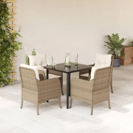 Ensemble à manger de jardin avec coussins 5pcs Beige poly rotin