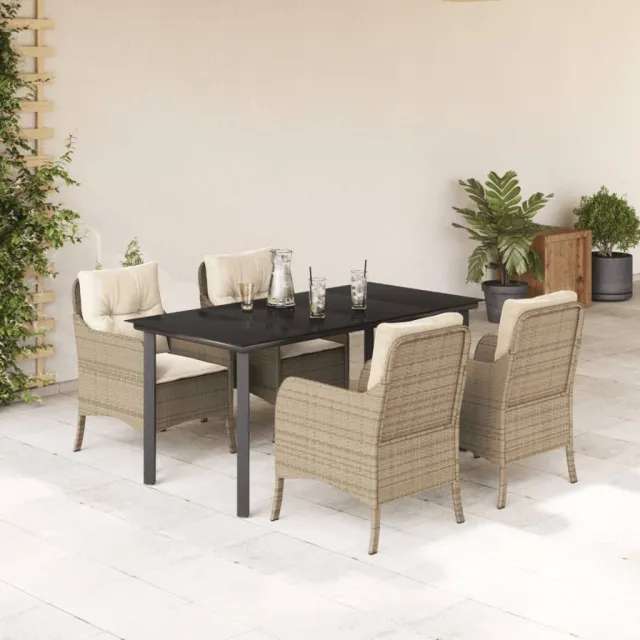 Ensemble à manger de jardin avec coussins 5pcs Beige poly rotin