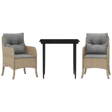 Ensemble à manger de jardin et coussins 3 pcs Beige poly rotin
