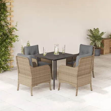 Ensemble à manger de jardin avec coussins 5pcs Beige poly rotin
