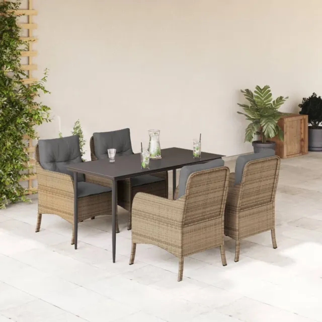 Ensemble à manger de jardin avec coussins 5pcs Beige poly rotin