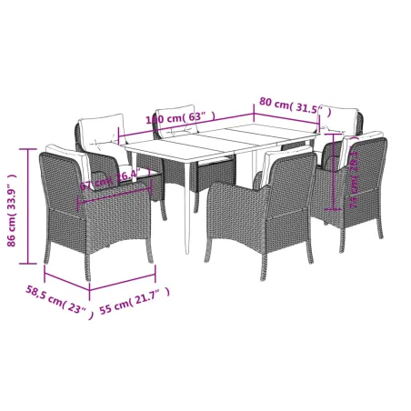 Ensemble à manger de jardin et coussins 7 pcs beige poly rotin