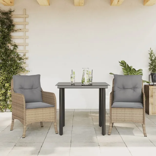 Ensemble à manger de jardin et coussins 3 pcs Beige poly rotin