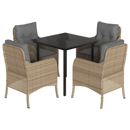 Ensemble à manger de jardin avec coussins 5pcs Beige poly rotin