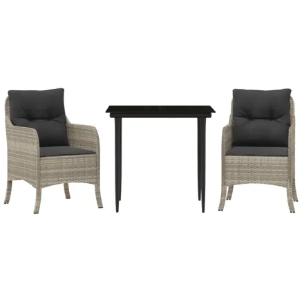 Ensemble à manger de jardin 3pcs coussins gris clair poly rotin 2