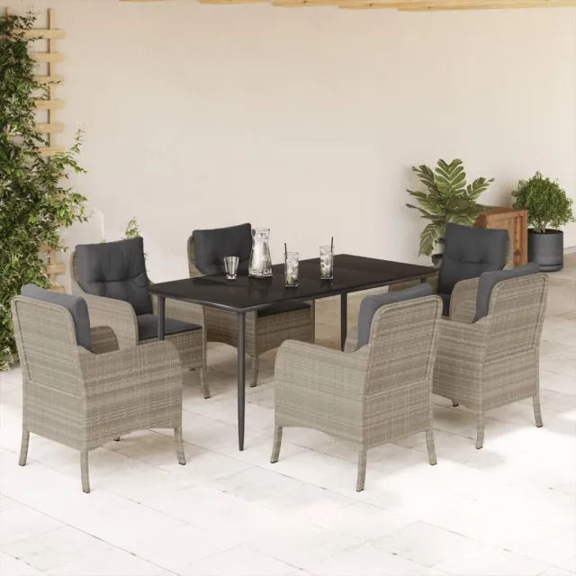 Ensemble à manger de jardin et coussins 7 pcs gris clair rotin