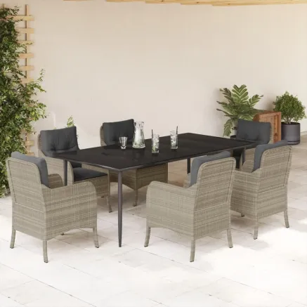 Ensemble à manger de jardin et coussins 7 pcs gris clair rotin