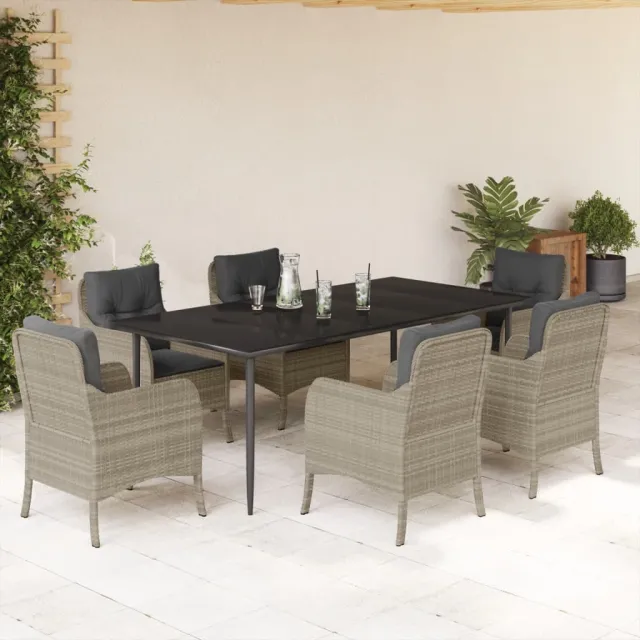 Ensemble à manger de jardin et coussins 7 pcs gris clair rotin