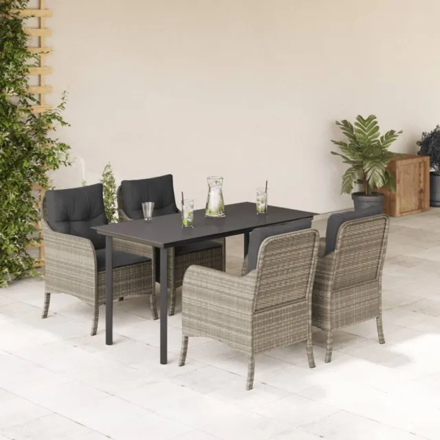 Ensemble à manger de jardin et coussins 5 pcs gris clair rotin