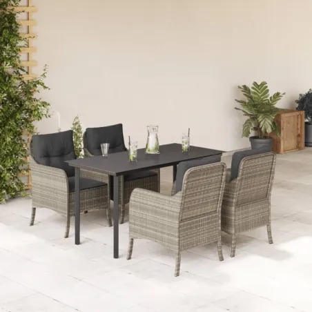 Ensemble à manger de jardin et coussins 5 pcs gris clair rotin