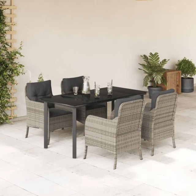 Ensemble à manger de jardin et coussins 5 pcs gris clair rotin