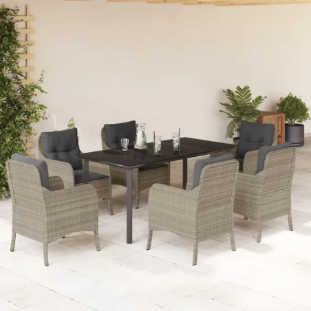 Ensemble à manger de jardin et coussins 7 pcs gris clair rotin