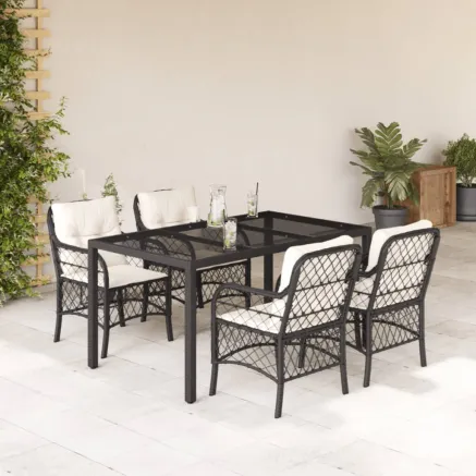 Ensemble à manger de jardin coussins 5pcs Noir Résine tressée