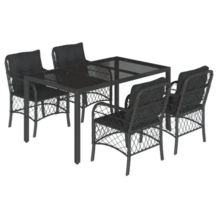 Ensemble à manger de jardin coussins 5pcs Noir Résine tressée 2