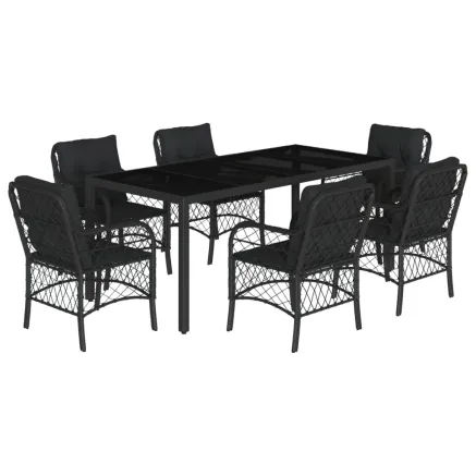 Ensemble à manger de jardin coussins 7pcs Noir Résine tressée 2
