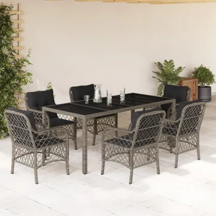 Ensemble à manger de jardin et coussins 7 pcs gris rotin