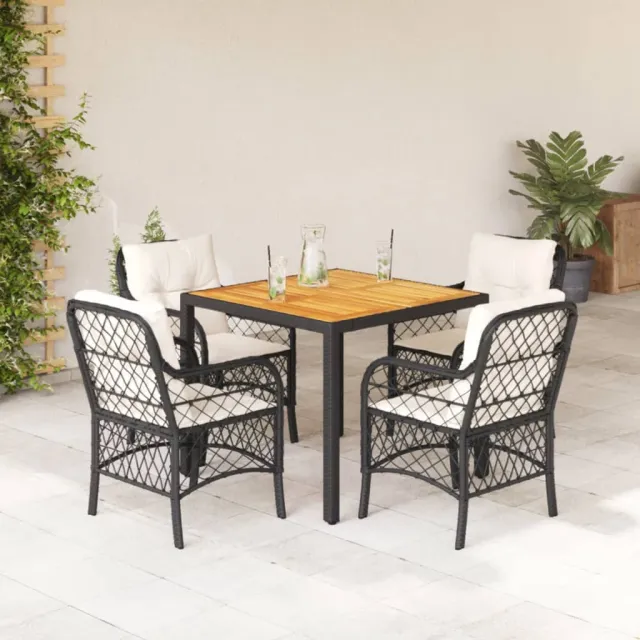 Ensemble à manger de jardin coussins 5pcs Noir Résine tressée