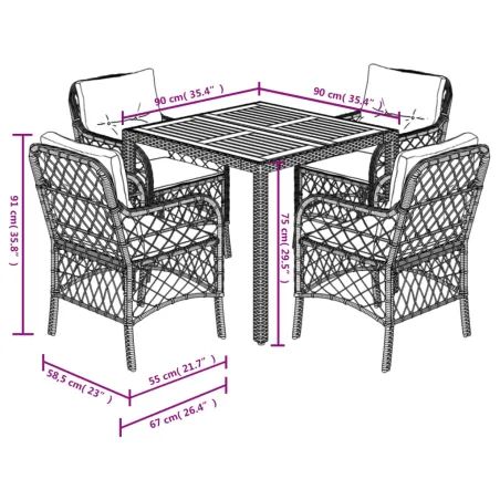 Ensemble à manger de jardin coussins 5pcs Noir Résine tressée
