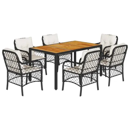 Ensemble à manger de jardin coussins 7pcs Noir Résine tressée 2