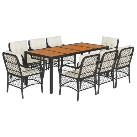 Ensemble à manger de jardin 9pcs coussins noir résine tressée 2