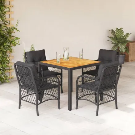 Ensemble à manger de jardin coussins 5pcs Noir Résine tressée
