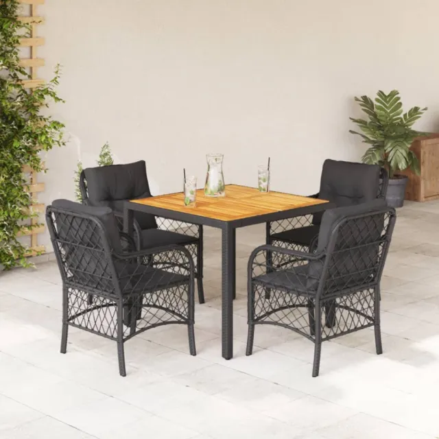 Ensemble à manger de jardin coussins 5pcs Noir Résine tressée