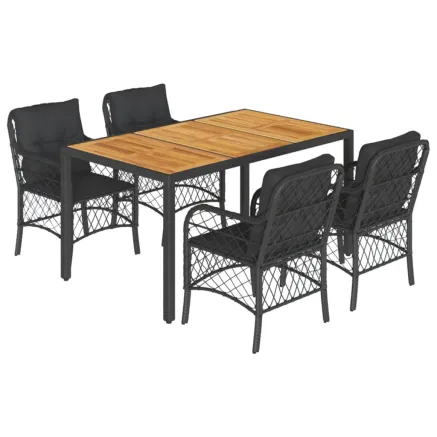 Ensemble à manger de jardin coussins 5pcs Noir Résine tressée 2