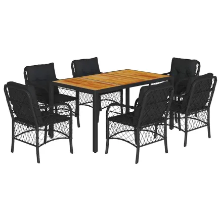 Ensemble à manger de jardin coussins 7pcs Noir Résine tressée 2