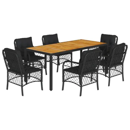 Ensemble à manger de jardin coussins 7pcs Noir Résine tressée 2