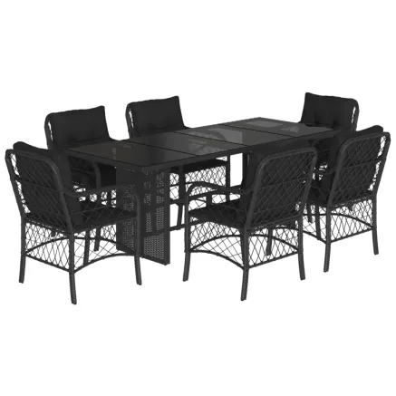 Ensemble à manger de jardin coussins 7pcs Noir Résine tressée 2