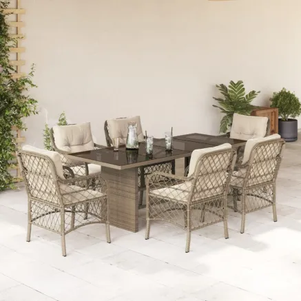 Ensemble à manger de jardin et coussins 7 pcs beige poly rotin