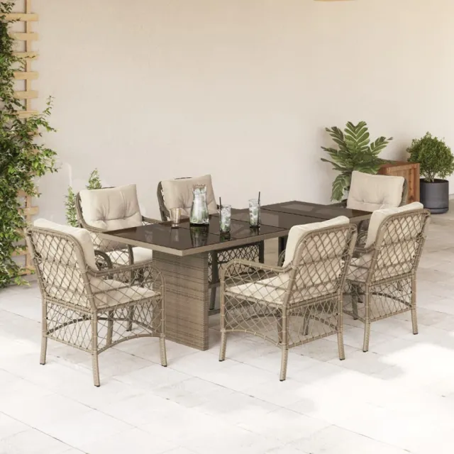 Ensemble à manger de jardin et coussins 7 pcs beige poly rotin