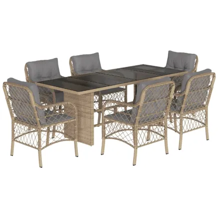 Ensemble à manger de jardin coussins 7 pcs mélange beige rotin 2