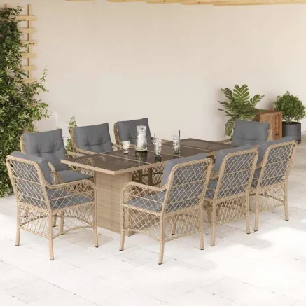 Ensemble à manger de jardin et coussins 9 pcs mélange beige