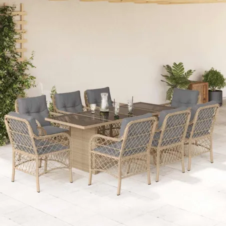Ensemble à manger de jardin et coussins 9 pcs mélange beige