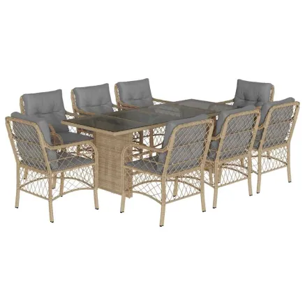 Ensemble à manger de jardin et coussins 9 pcs mélange beige 2