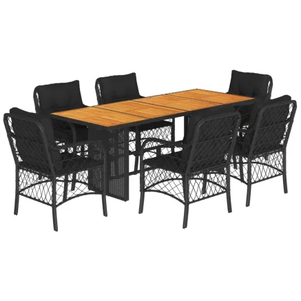 Ensemble à manger de jardin coussins 7pcs Noir Résine tressée 2