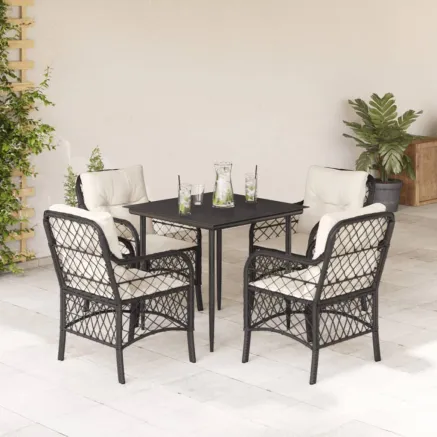 Ensemble à manger de jardin coussins 5pcs Noir Résine tressée