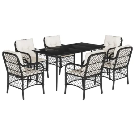 Ensemble à manger de jardin coussins 7pcs Noir Résine tressée 2