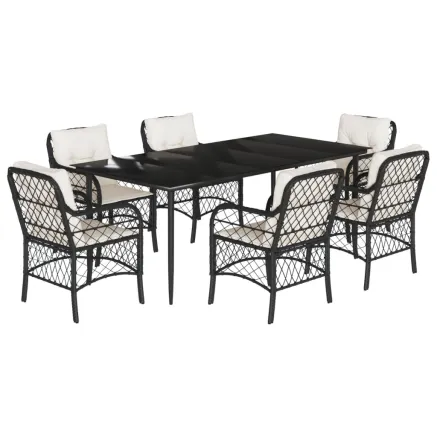 Ensemble à manger de jardin coussins 7pcs Noir Résine tressée 2