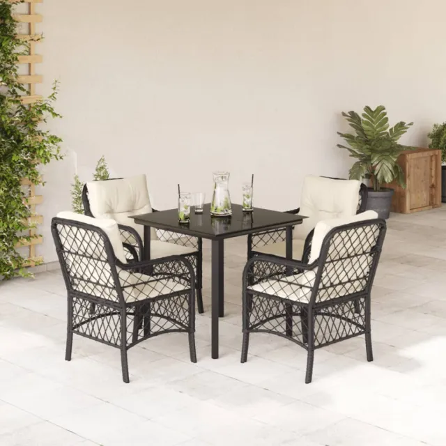 Ensemble à manger de jardin coussins 5pcs Noir Résine tressée