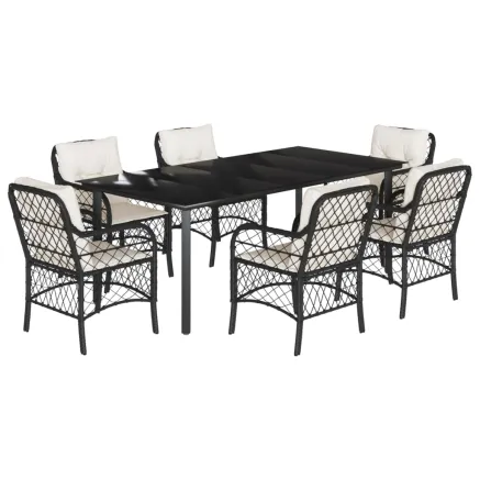 Ensemble à manger de jardin coussins 7pcs Noir Résine tressée 2